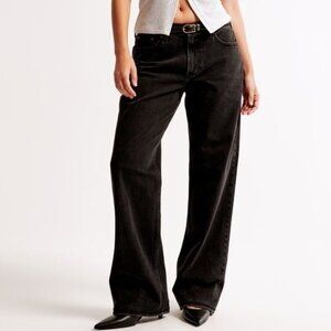 Abercrombie & Fitch Curve Love Baggy Low Rise Black Denim Straight Leg Jeans